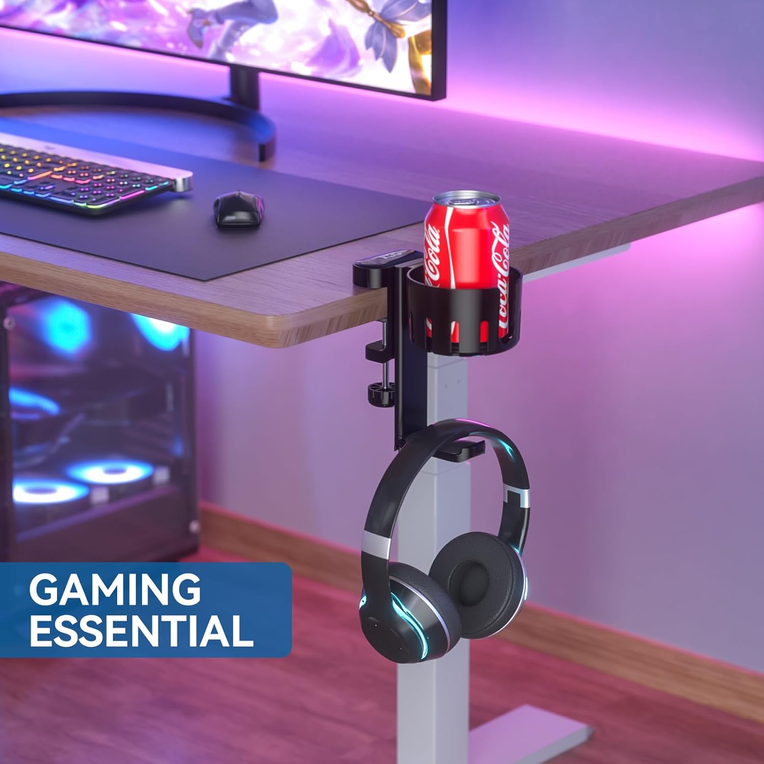 KDD 2 in 1 Headphone Hanger with Desk Cup Holder