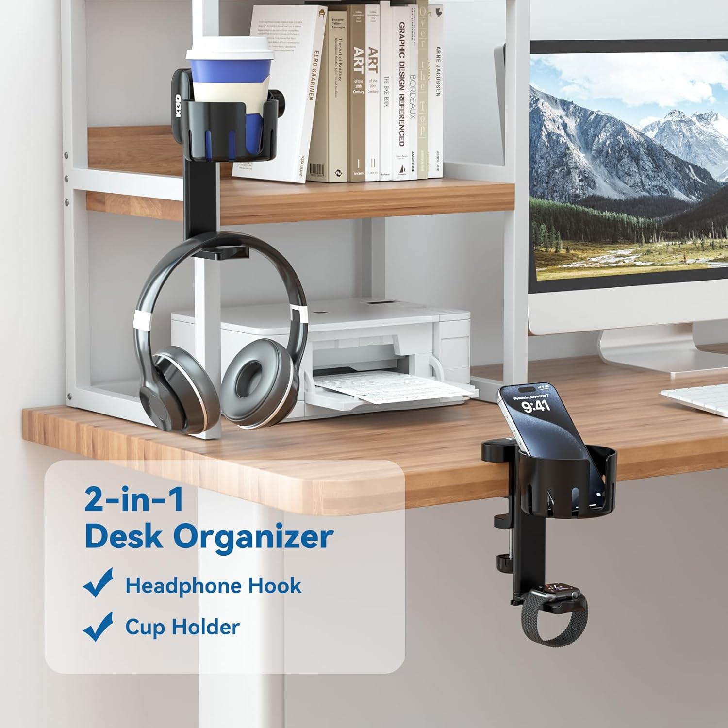 KDD 2 in 1 Headphone Hanger with Desk Cup Holder