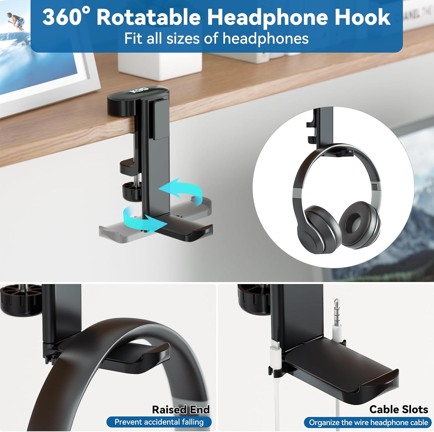 KDD 2 in 1 Headphone Hanger with Desk Cup Holder