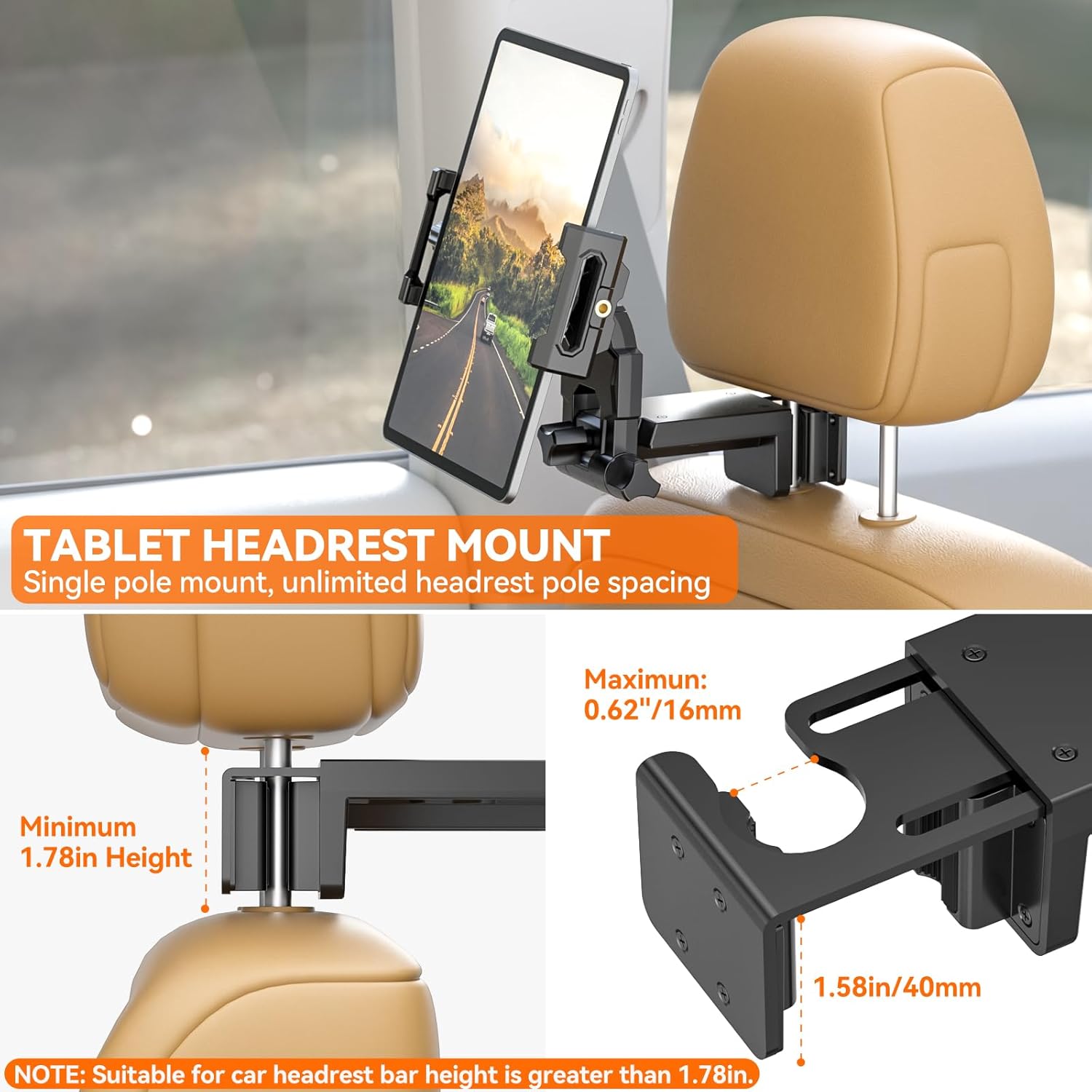 KDD Car Headrest Tablet Holder Mount