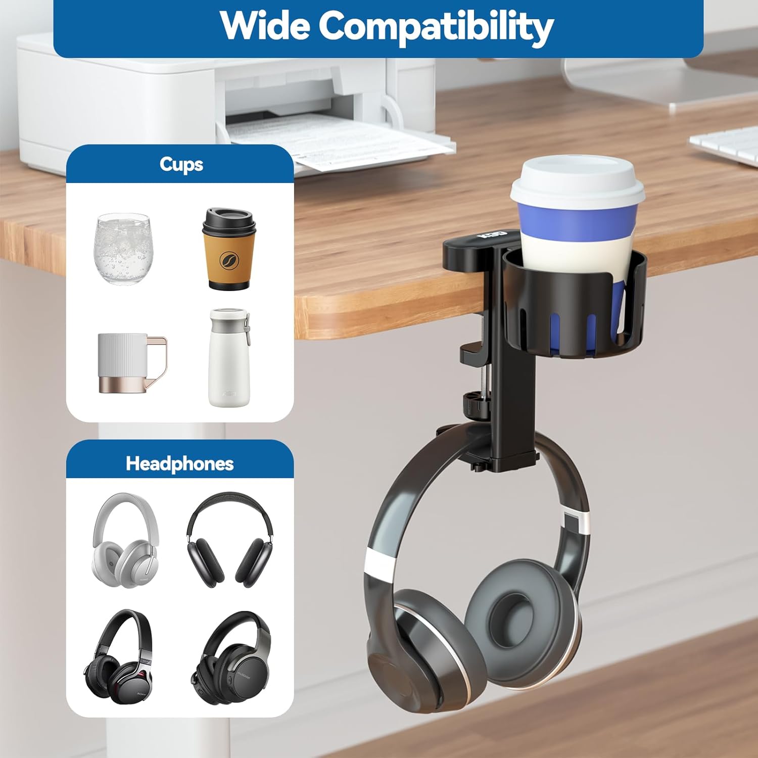 KDD 2 in 1 Headphone Hanger with Desk Cup Holder